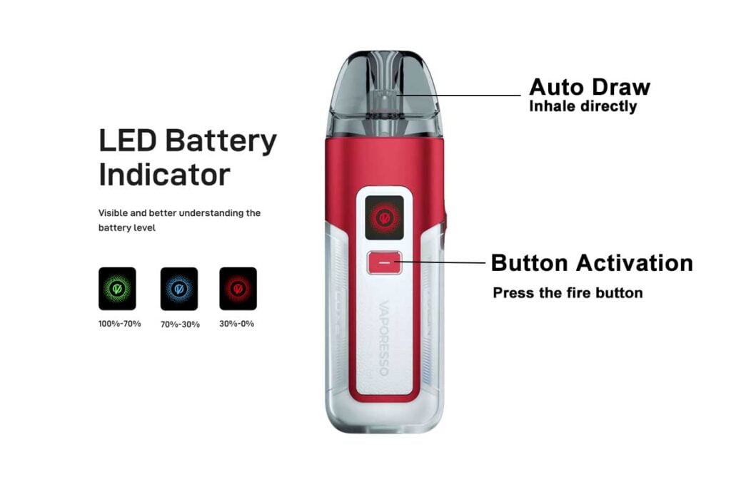 Vaporesso Luxe X2 Auto Draw and Button Activation and LED Battery Indicator