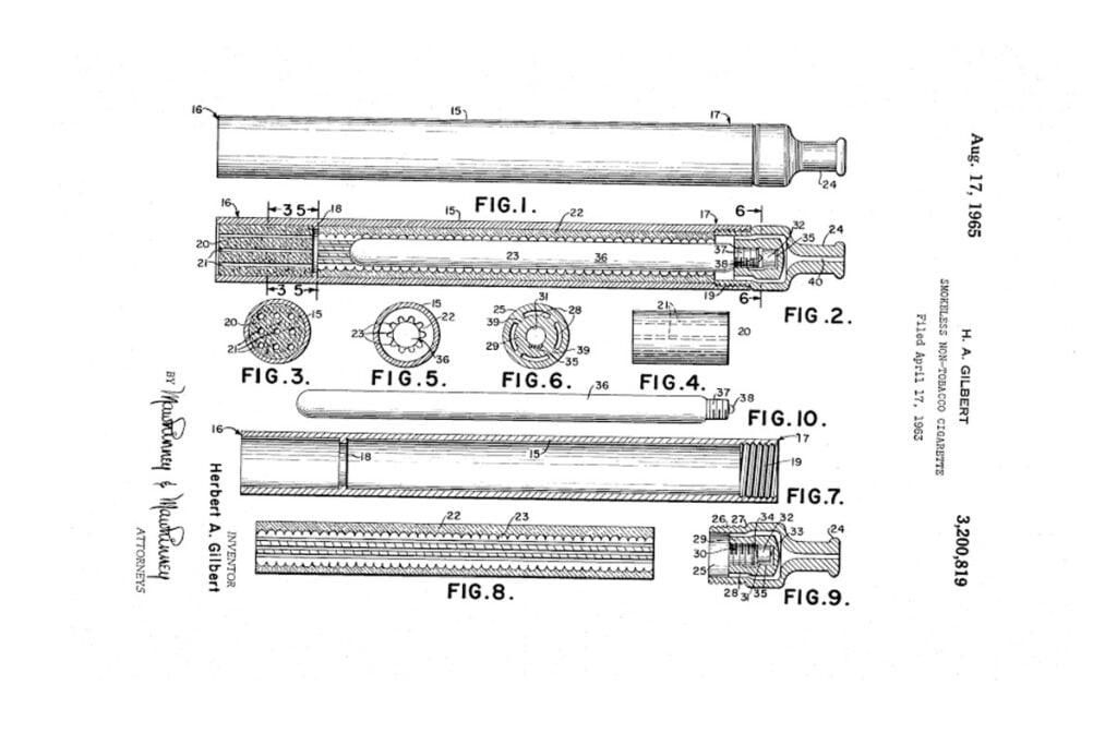 Herbert A. Gilbert patented a "smokeless non-tobacco cigarette" 