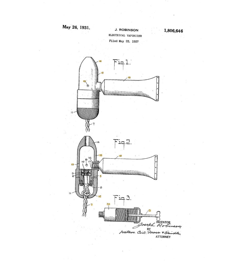 Joseph Robinson patented the "electronic vaporizer"